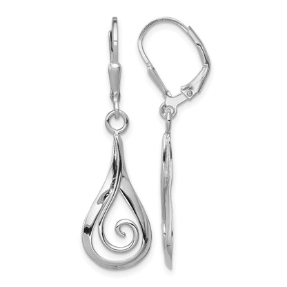 Sterling Silver Rhod-plated Polished Swirl Teardrop Dangle Leverback Earrin