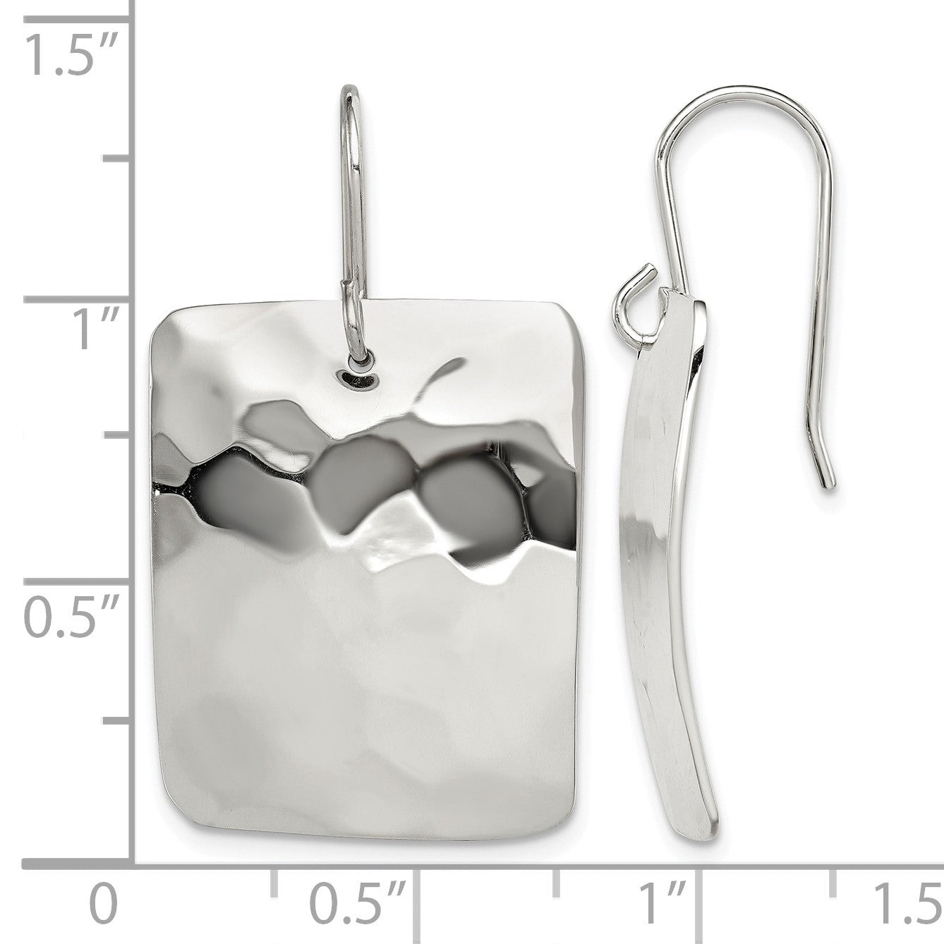 Sterling Silver Polished & Hammered Rectangle Dangle Earrings
