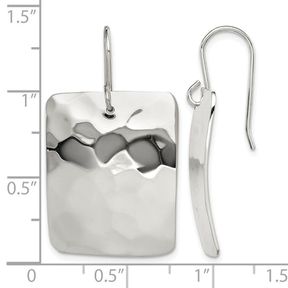 Sterling Silver Polished & Hammered Rectangle Dangle Earrings