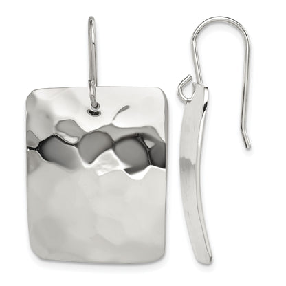 Sterling Silver Polished & Hammered Rectangle Dangle Earrings