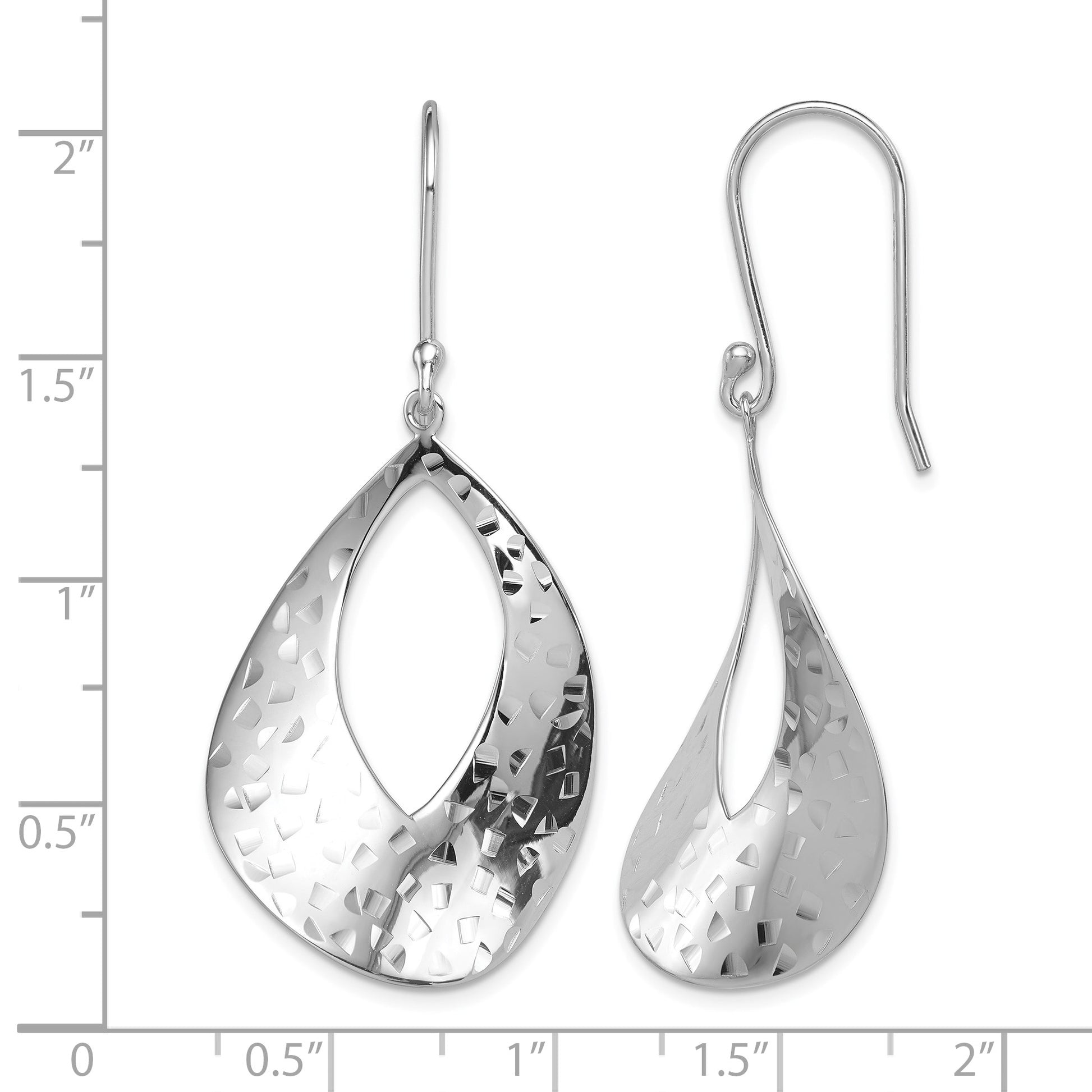 Sterling Silver RH-plated Polished & Textured Curved Teardrop Dangle Earrin