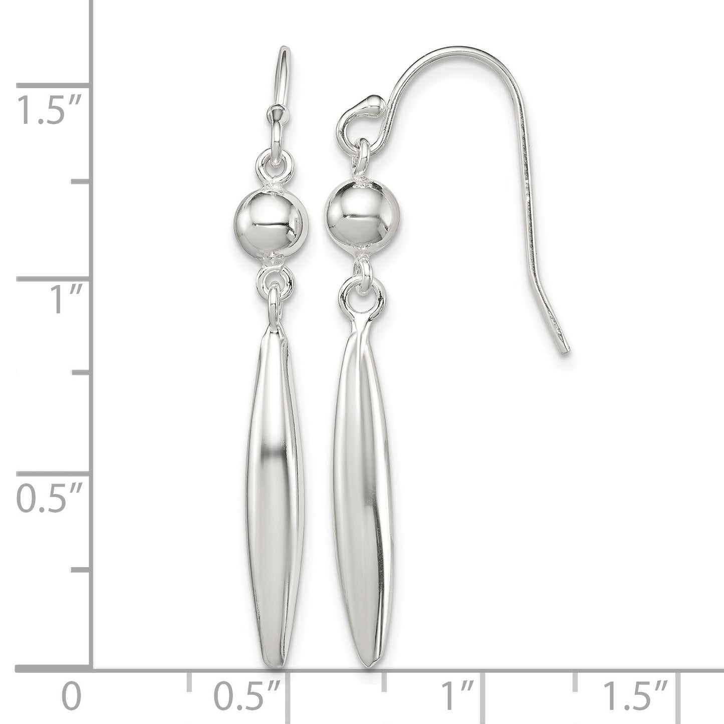 Sterling Silver Polished Bead & Elongated Oval Dangle Earrings