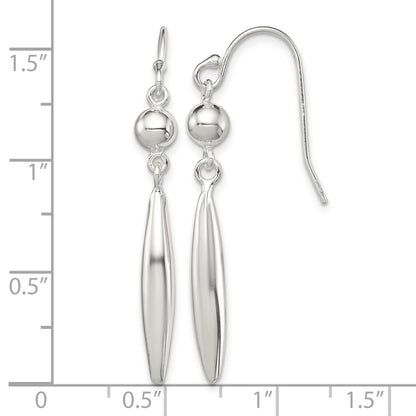 Sterling Silver Polished Bead & Elongated Oval Dangle Earrings
