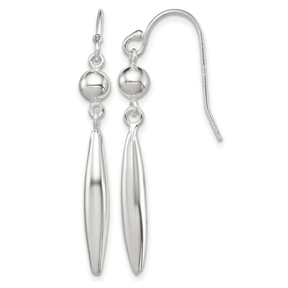 Sterling Silver Polished Bead & Elongated Oval Dangle Earrings