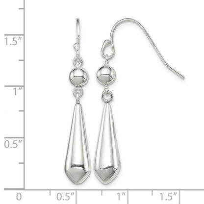 Sterling Silver Polished Beaded Teardrop Dangle Earrings