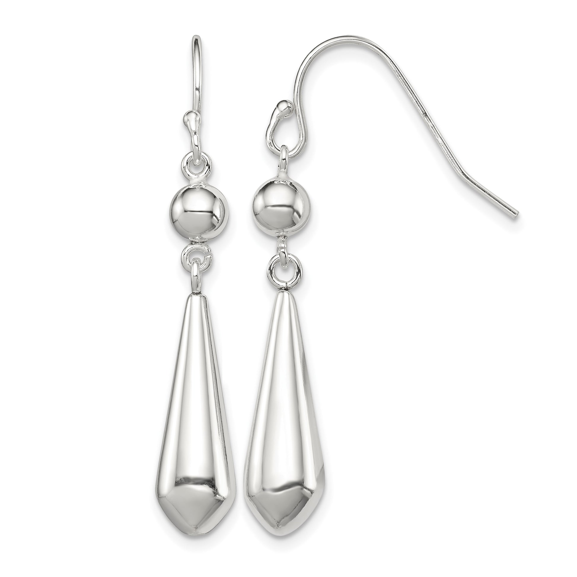 Sterling Silver Polished Beaded Teardrop Dangle Earrings