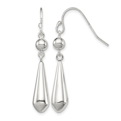 Sterling Silver Polished Beaded Teardrop Dangle Earrings