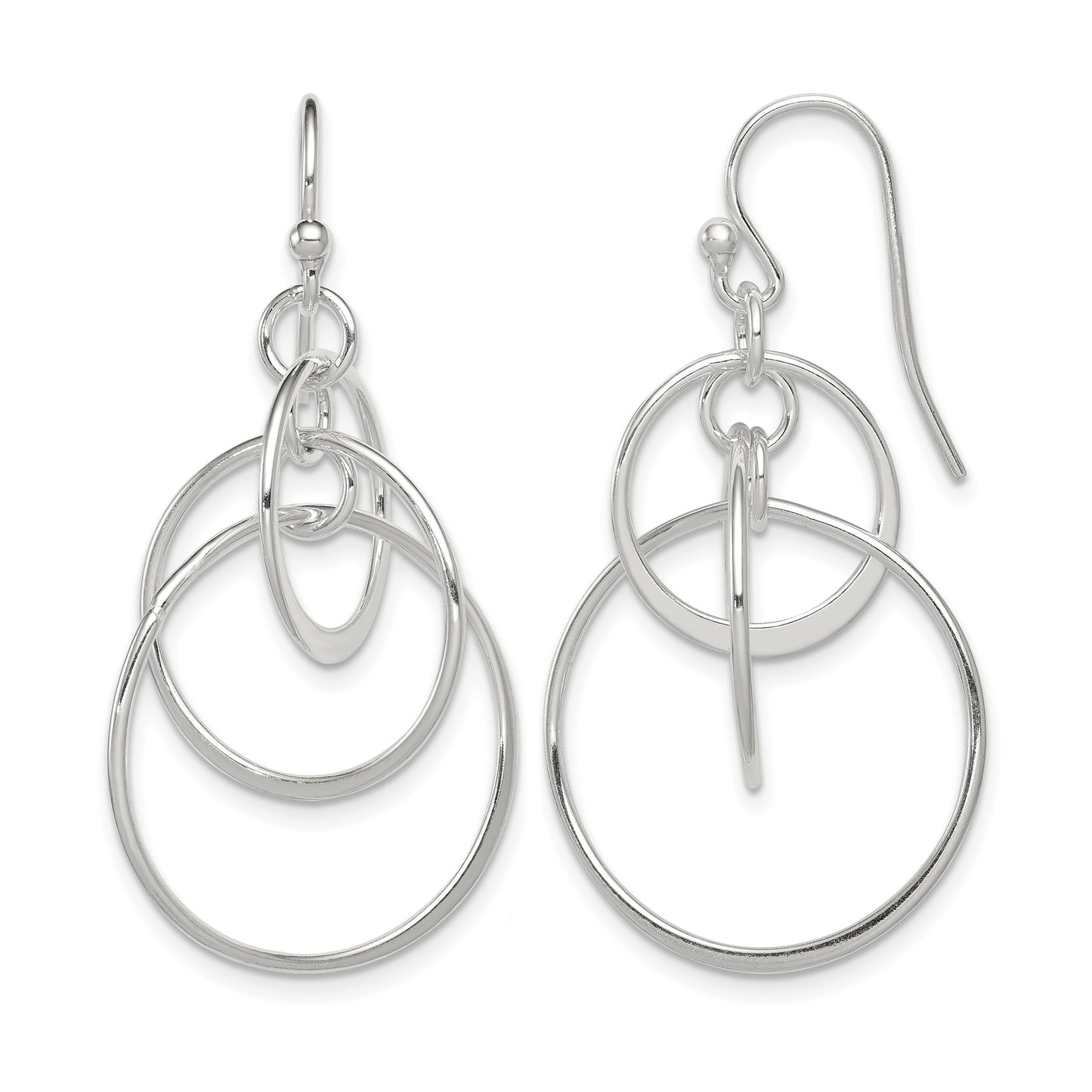 Sterling Silver Polished Intertwined Circles Dangle Earrings