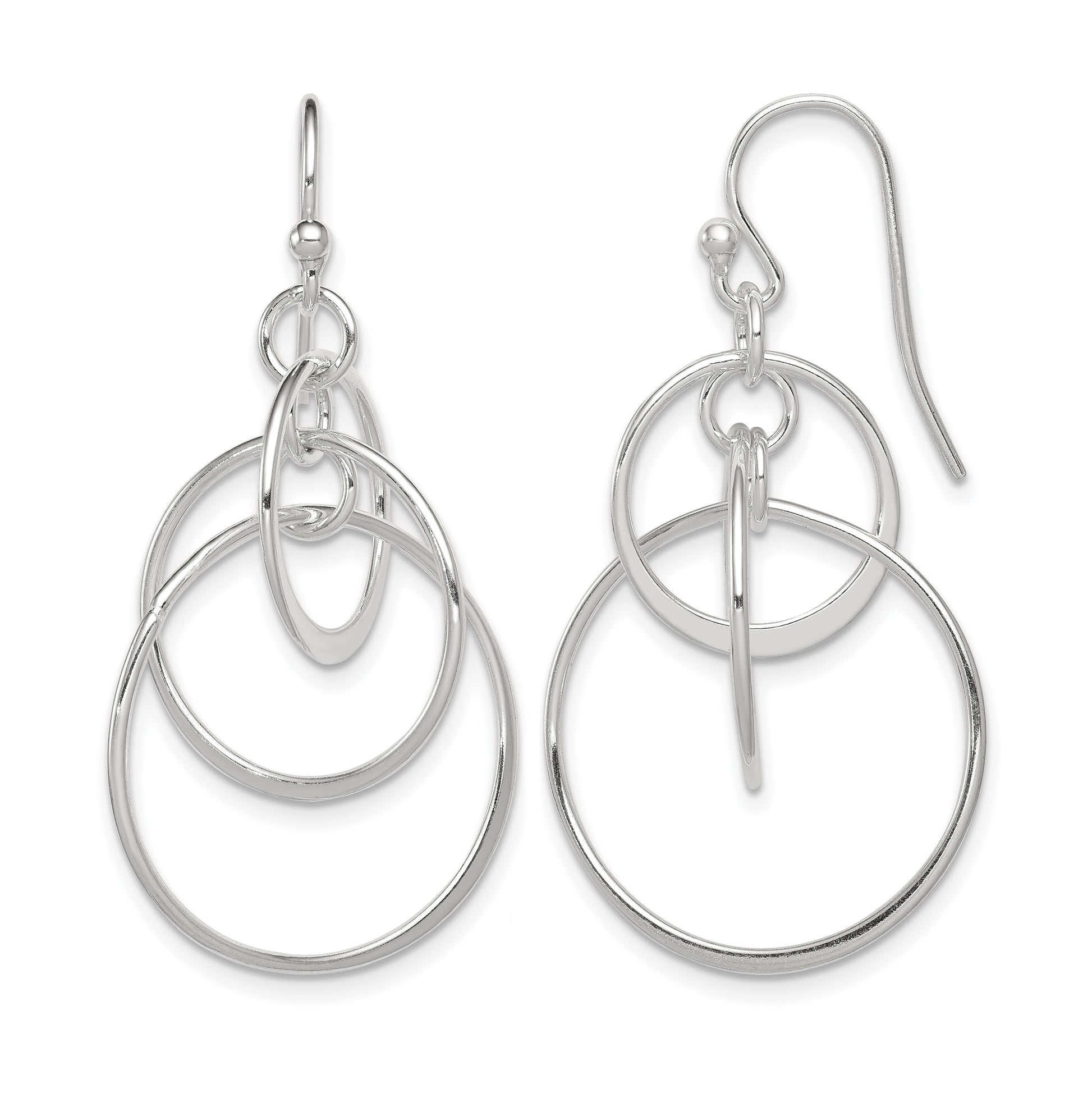 Sterling Silver Polished Intertwined Circles Dangle Earrings