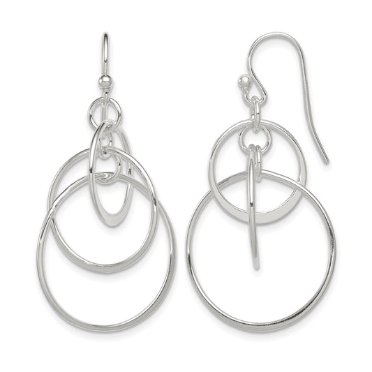 Sterling Silver Polished Intertwined Circles Dangle Earrings