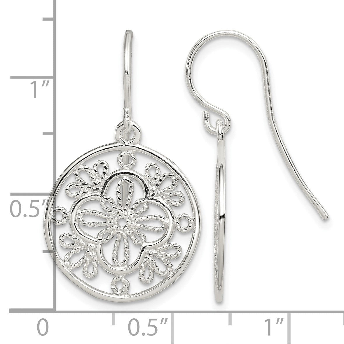 Sterling Silver Polished & Textured Filigree Circle Dangle Earrings