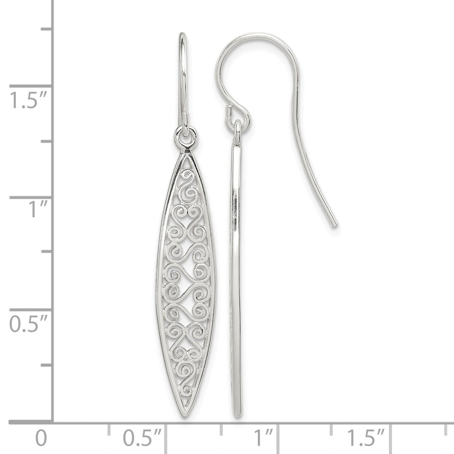 Sterling Silver Polished Filigree Marquise Shaped Dangle Earrings