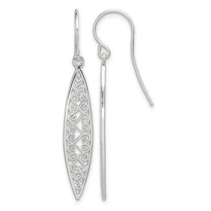 Sterling Silver Polished Filigree Marquise Shaped Dangle Earrings