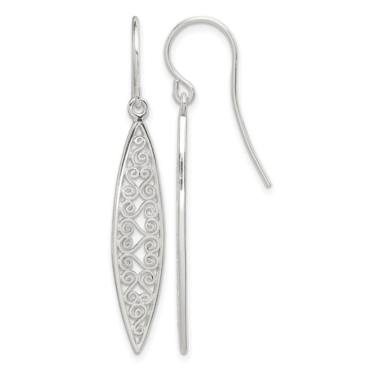 Sterling Silver Polished Filigree Marquise Shaped Dangle Earrings