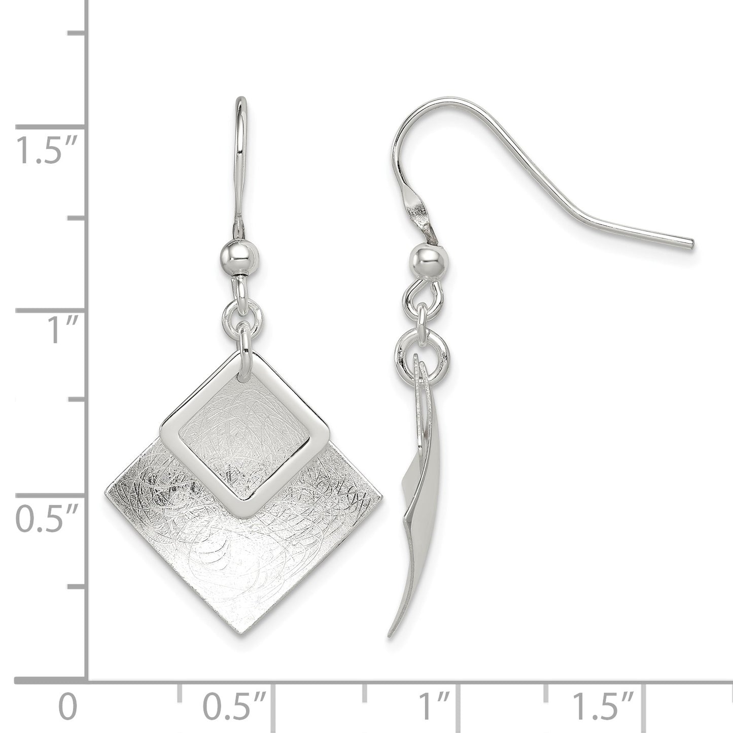 Sterling Silver Polished & Textured Double Diamond Shape Dangle Earrings