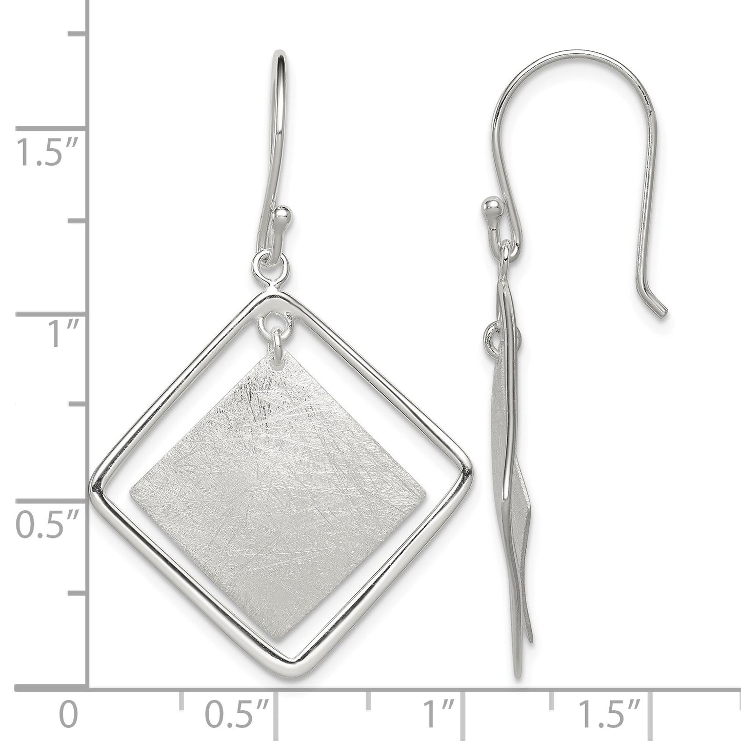 Sterling Silver Polished & Textured Double Square Dangle Earrings