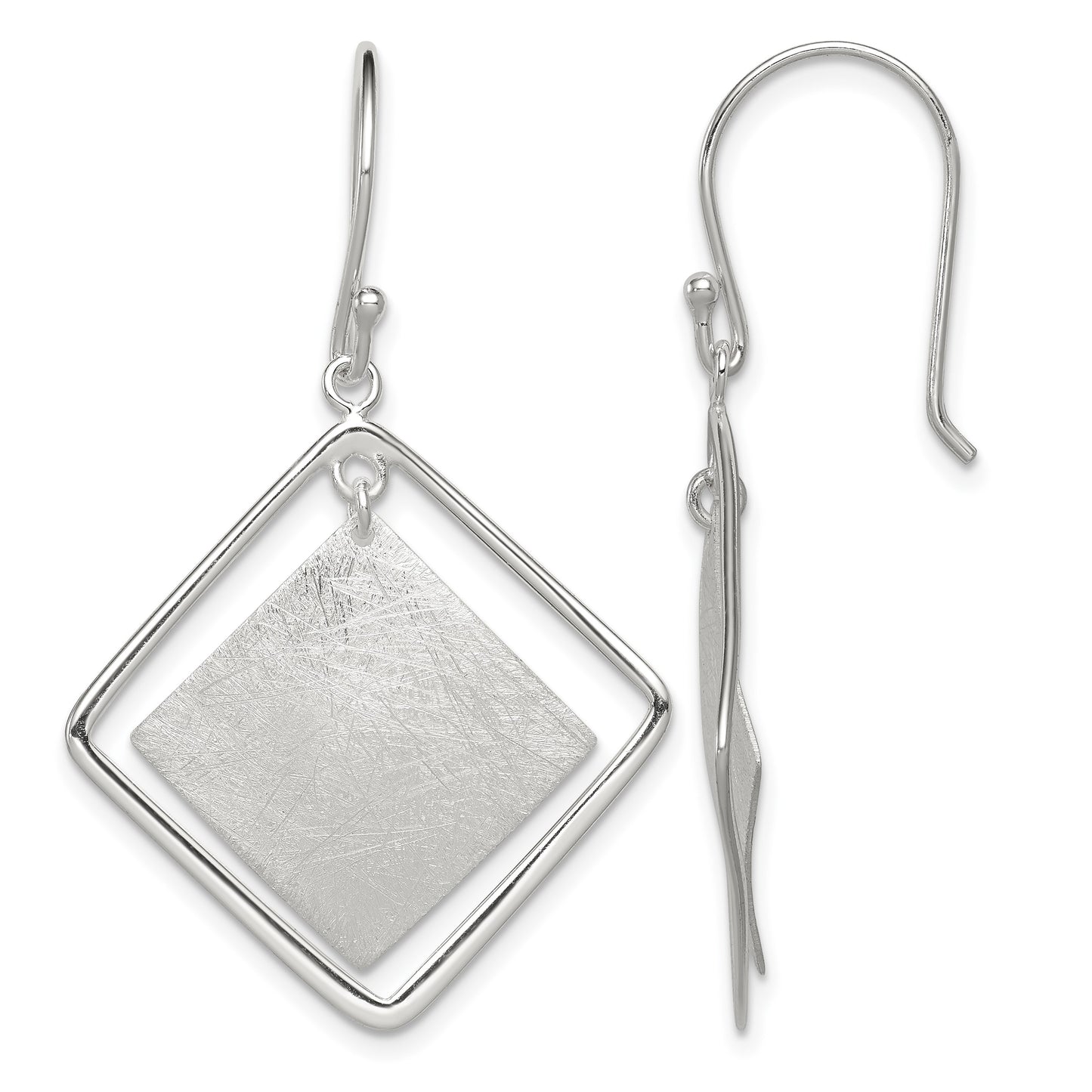 Sterling Silver Polished & Textured Double Square Dangle Earrings