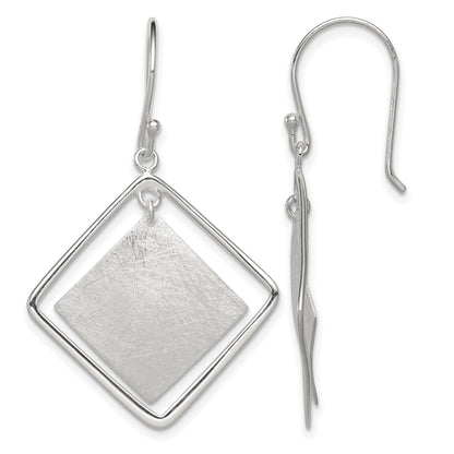 Sterling Silver Polished & Textured Double Square Dangle Earrings