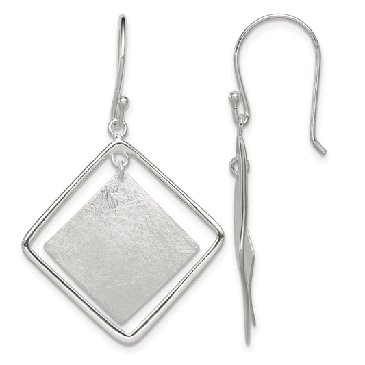 Sterling Silver Polished & Textured Double Square Dangle Earrings
