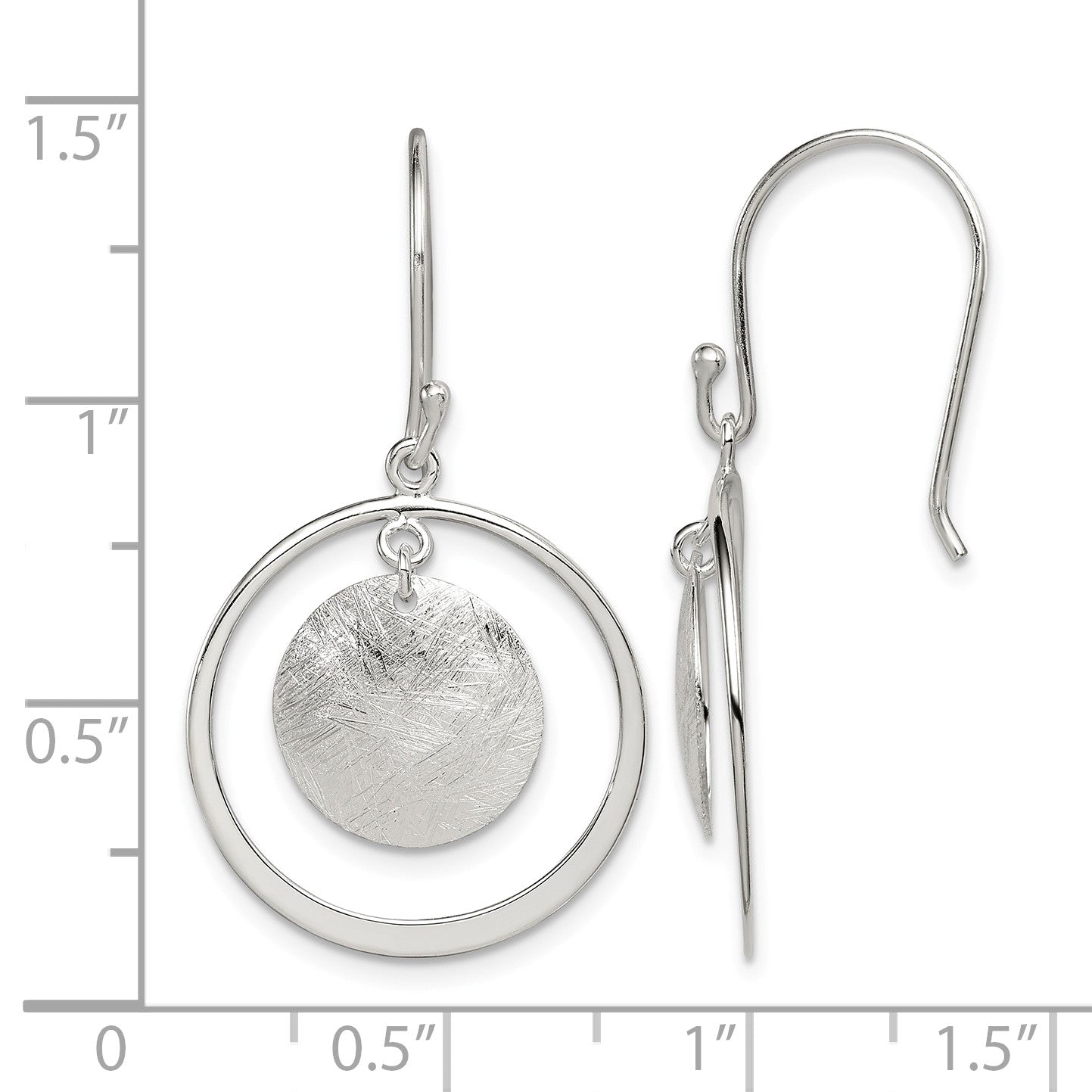 Sterling Silver Polished & Brushed Circles Dangle Earrings