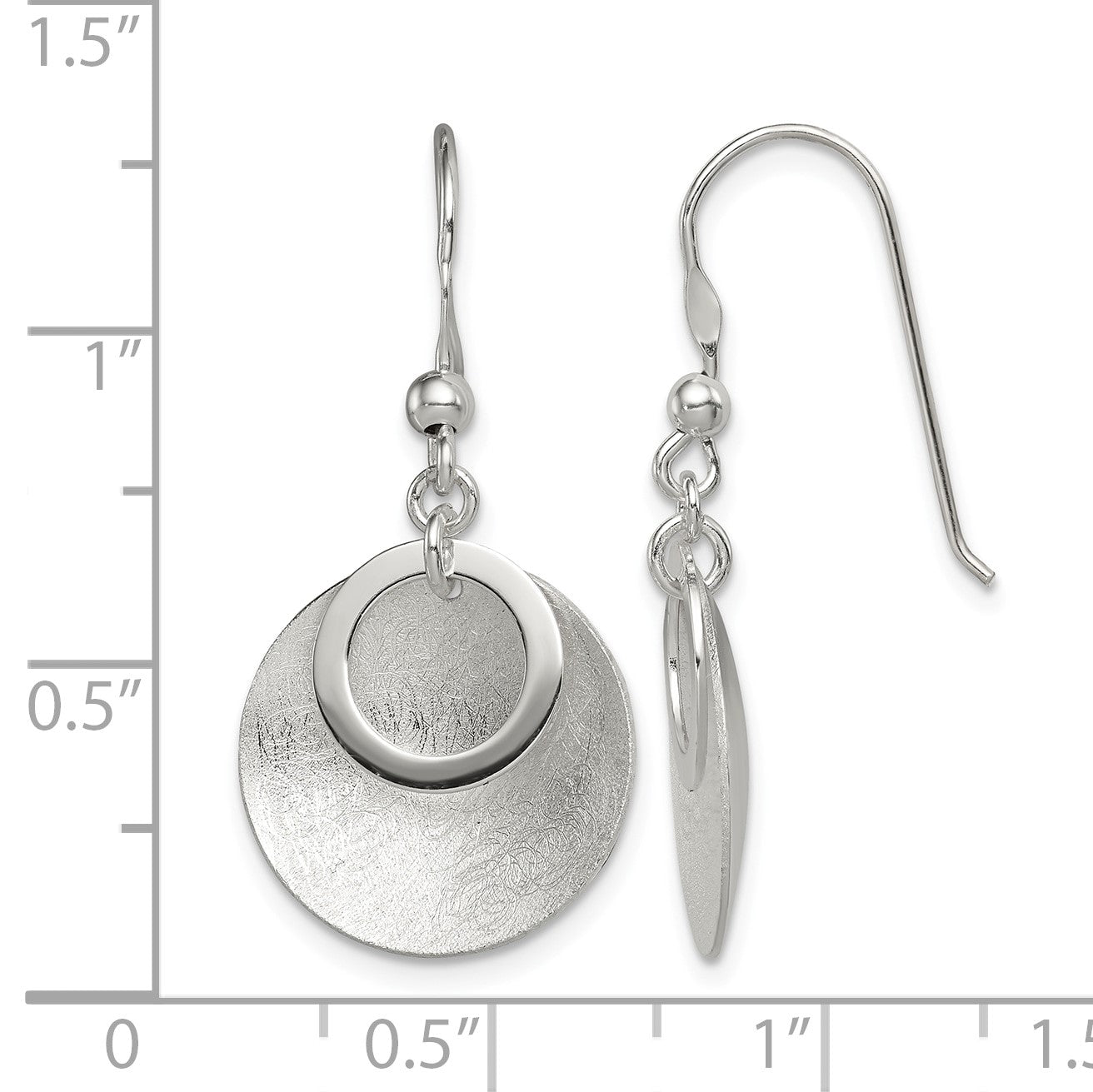 Sterling Silver Polished & Brushed Double Circle Dangle Earrings