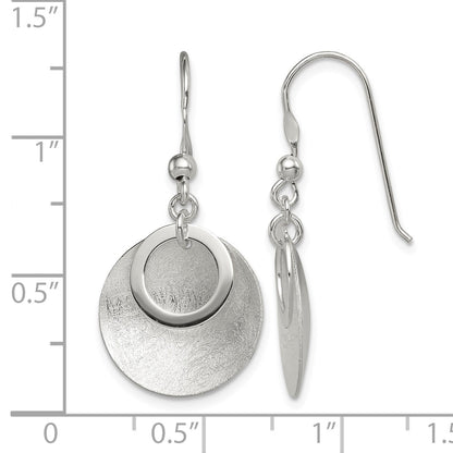 Sterling Silver Polished & Brushed Double Circle Dangle Earrings