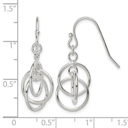 Sterling Silver Polished Intertwined Three Circle Dangle Earrings
