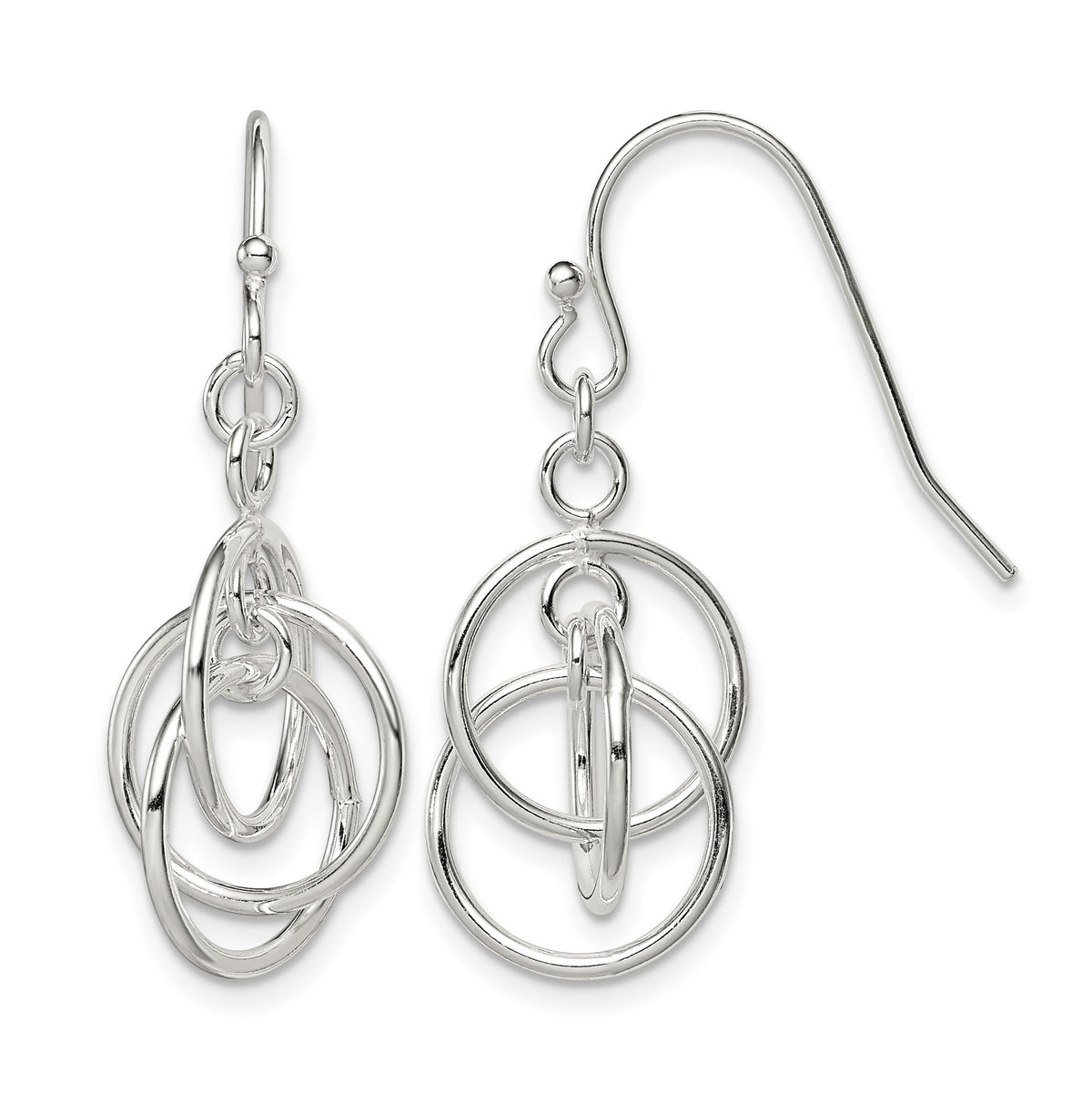 Sterling Silver Polished Intertwined Three Circle Dangle Earrings