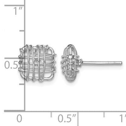 Sterling Silver Rhodium-plated Polished Square Post Earrings