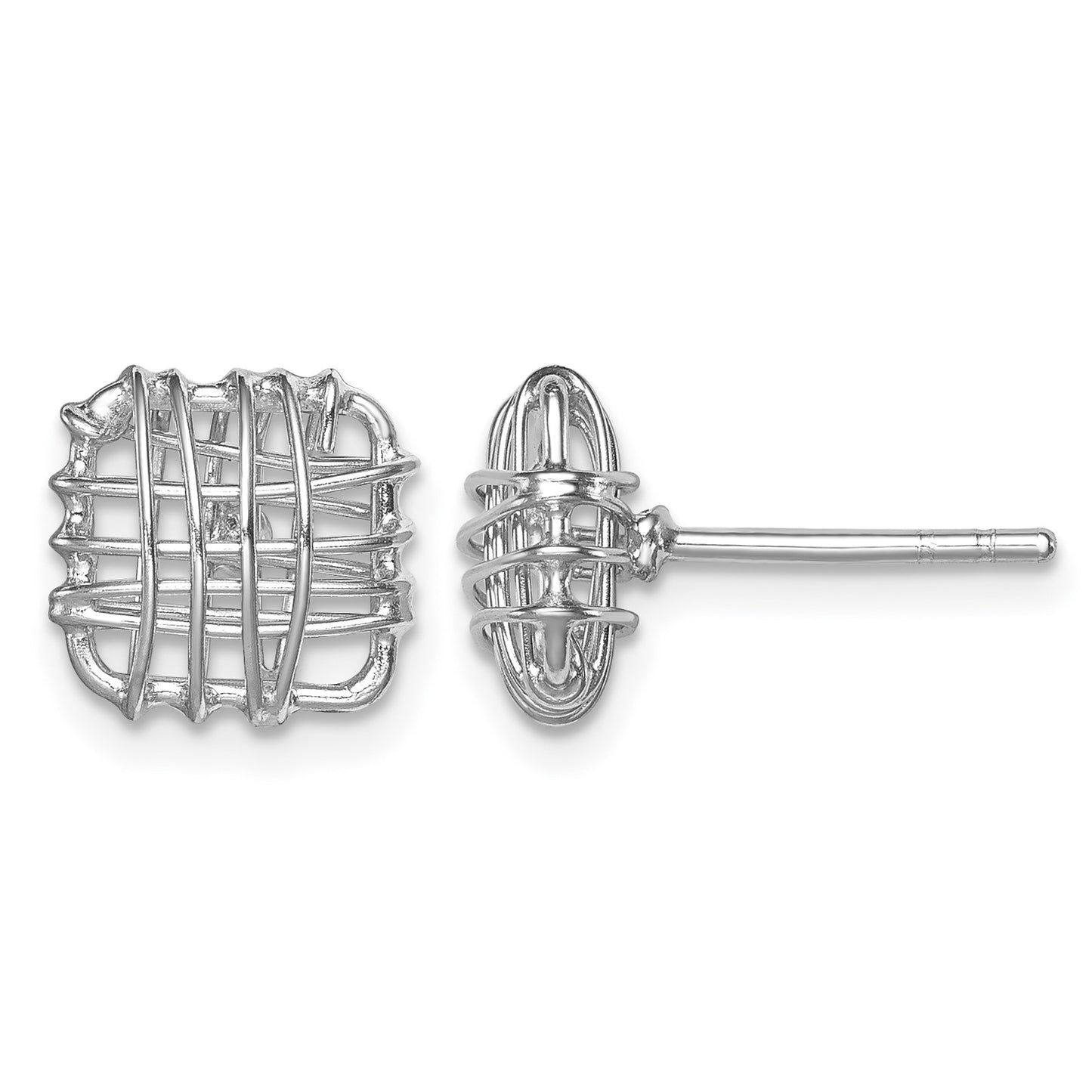 Sterling Silver Rhodium-plated Polished Square Post Earrings