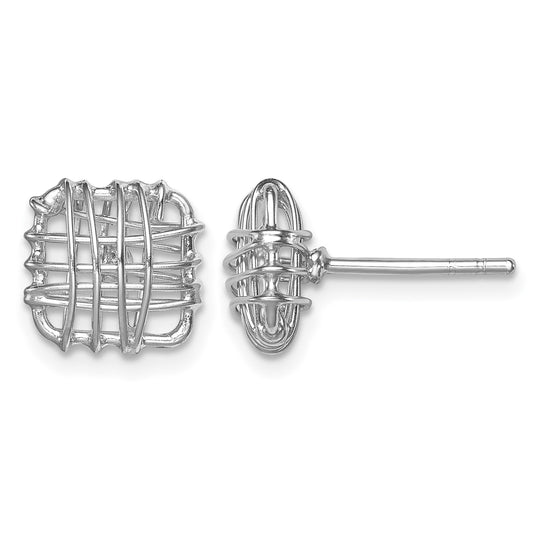 Sterling Silver Rhodium-plated Polished Square Post Earrings