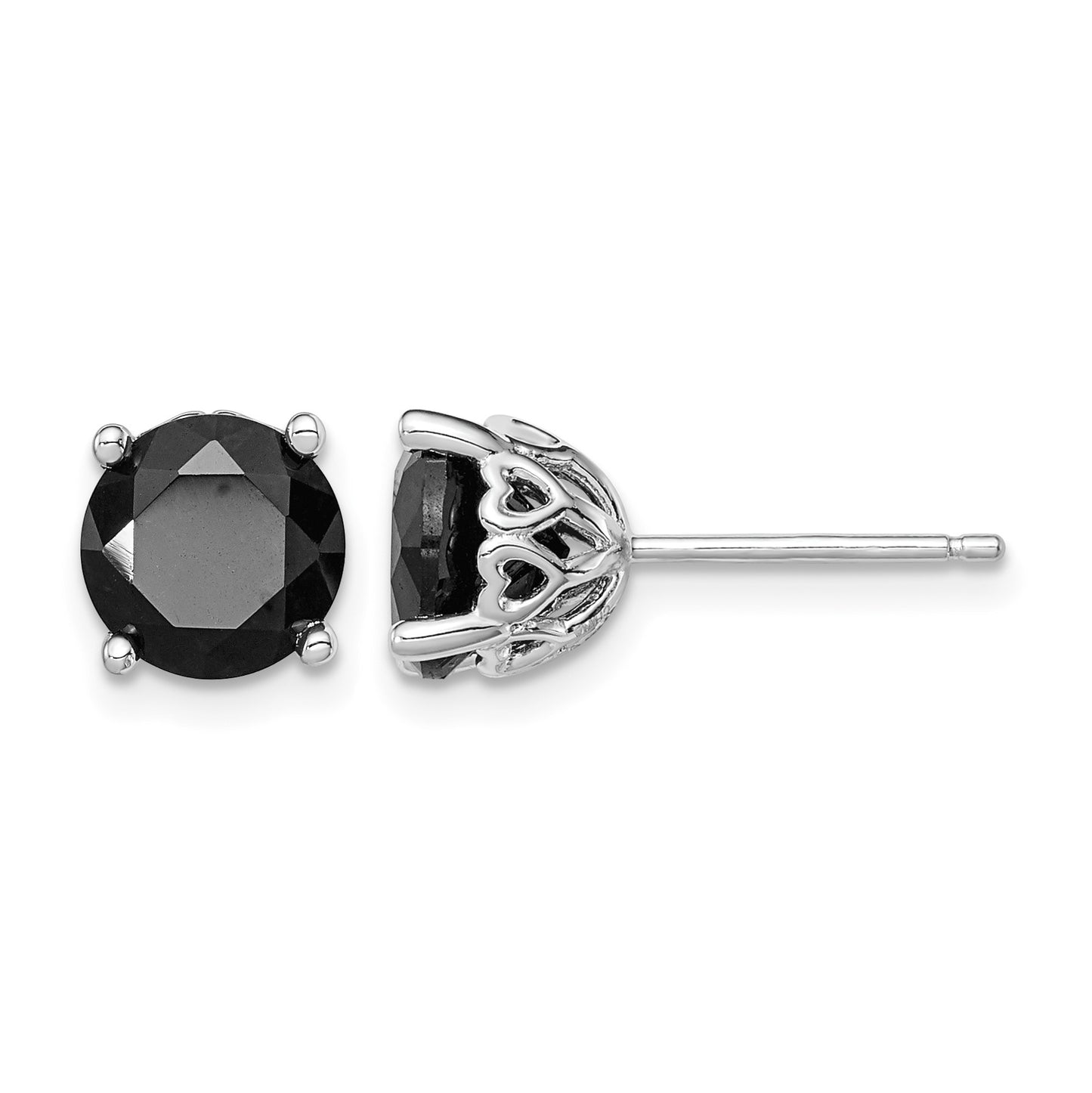 Sterling Silver Rhodium-plated Black Sapphire Post Earrings