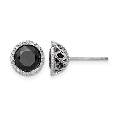 Sterling Silver Rhodium-plated Black Sapphire & Diamond Post Earrings