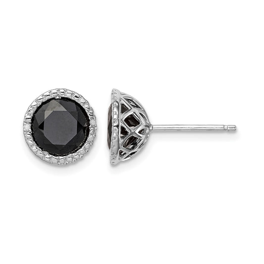 Sterling Silver Rhodium-plated Black Sapphire & Diamond Post Earrings