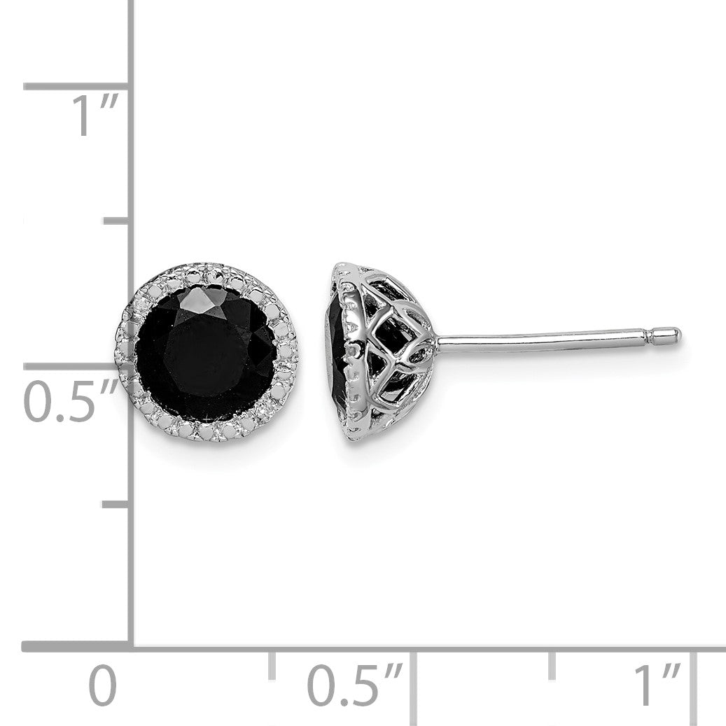 Sterling Silver Rhodium-plated Black Sapphire & Diamond Post Earrings