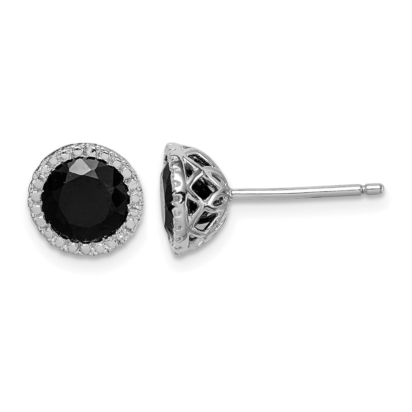 Sterling Silver Rhodium-plated Black Sapphire & Diamond Post Earrings