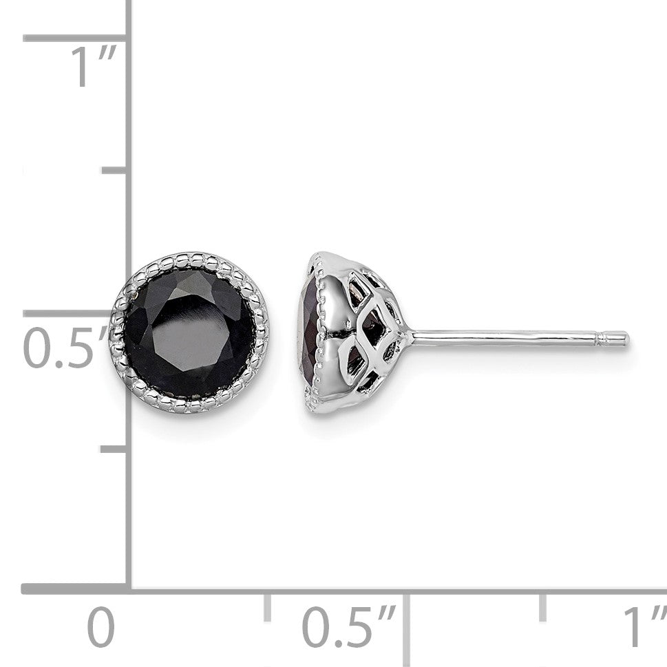 Sterling Silver Rhodium-plated Black Sapphire Post Earrings