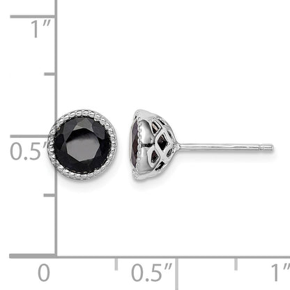 Sterling Silver Rhodium-plated Black Sapphire Post Earrings