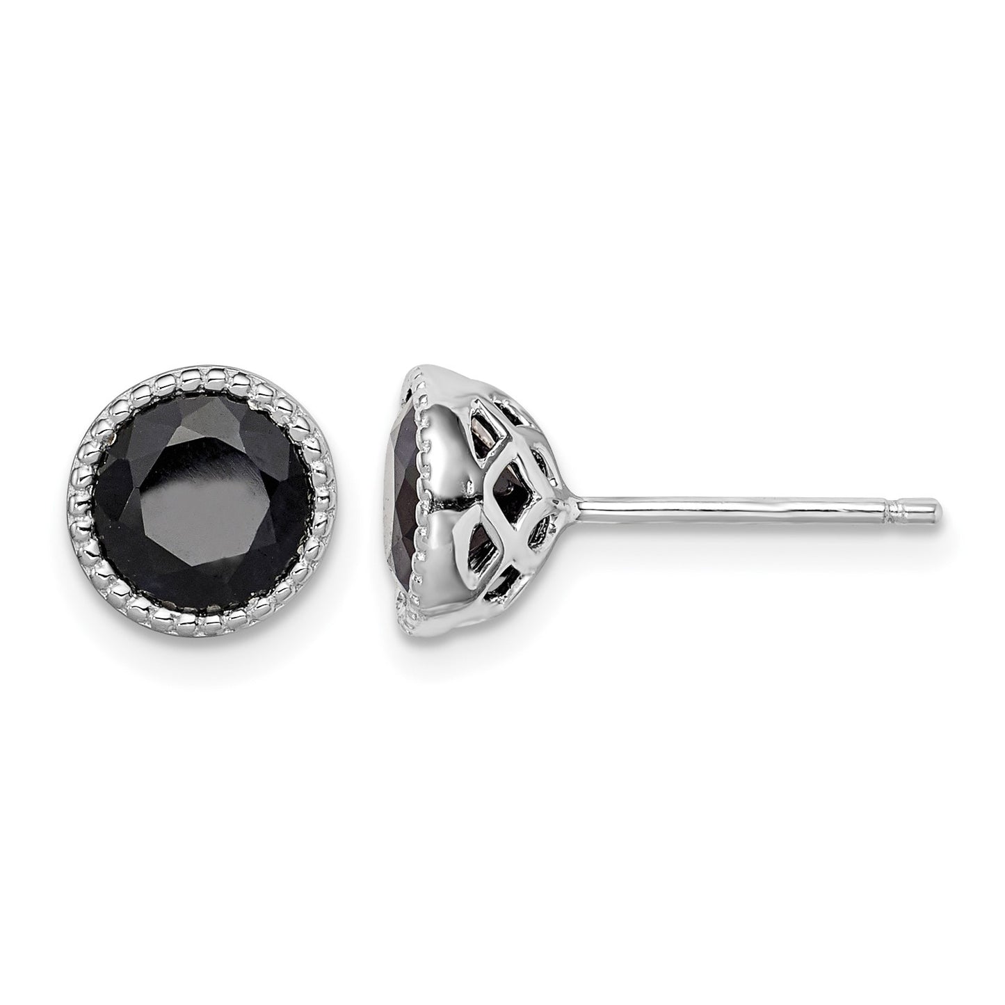 Sterling Silver Rhodium-plated Black Sapphire Post Earrings