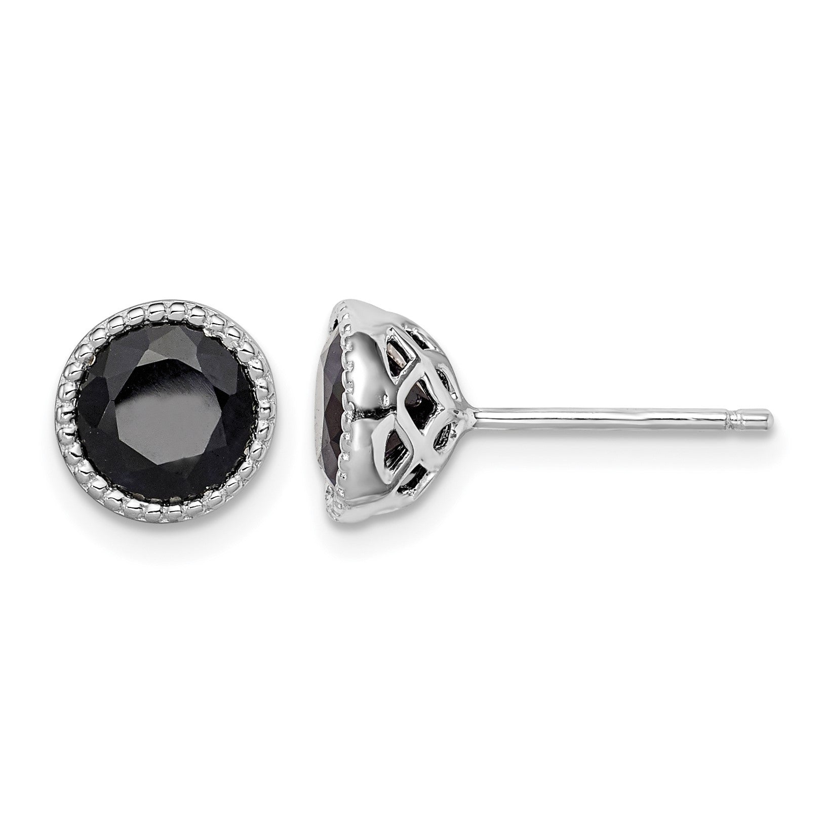 Sterling Silver Rhodium-plated Black Sapphire Post Earrings