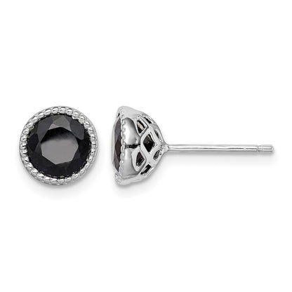 Sterling Silver Rhodium-plated Black Sapphire Post Earrings
