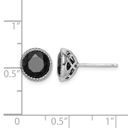 Sterling Silver Rhodium-plated Black Sapphire Post Earrings