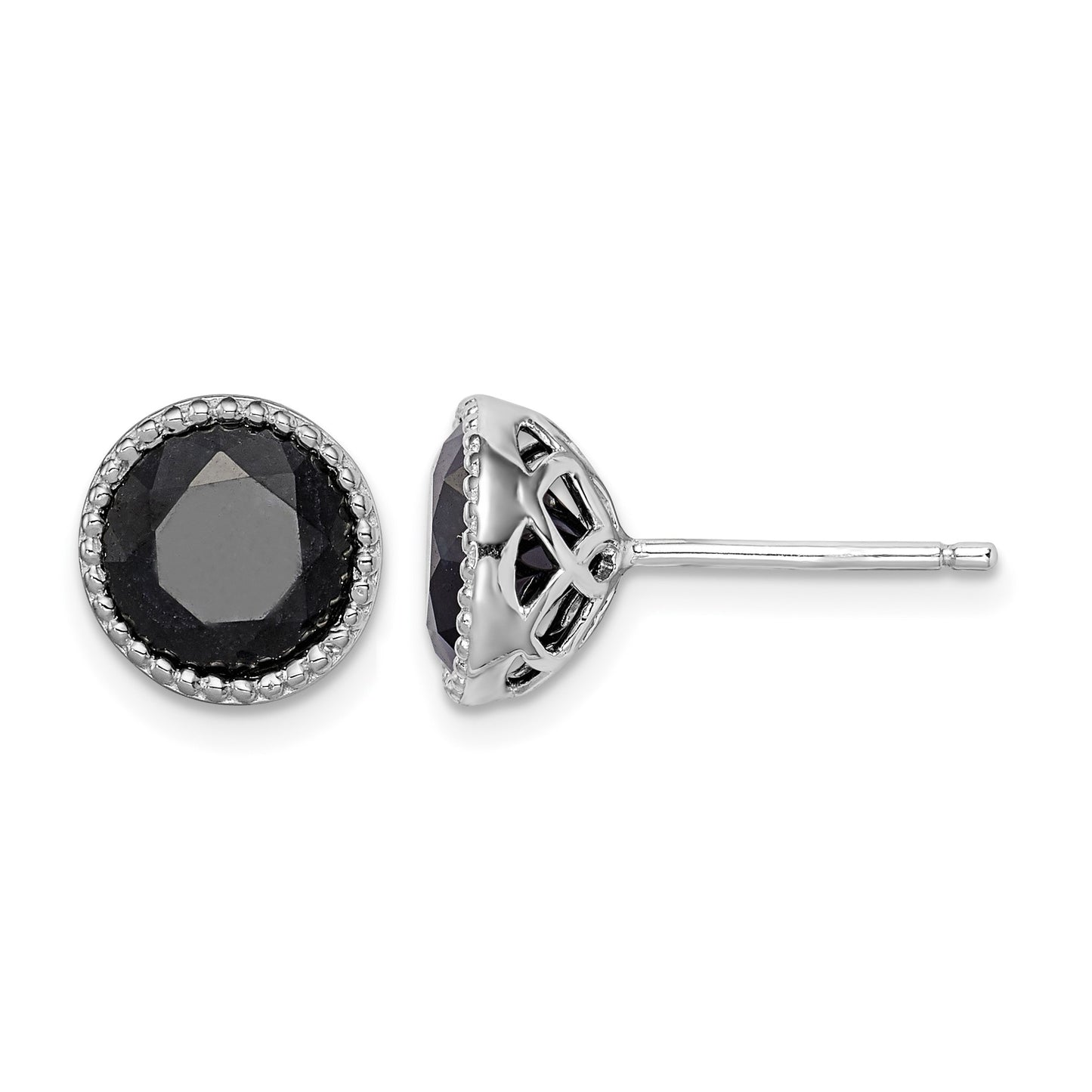 Sterling Silver Rhodium-plated Black Sapphire Post Earrings