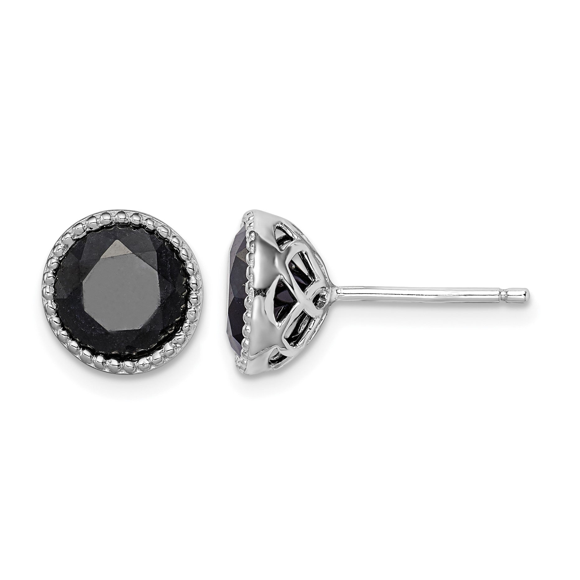 Sterling Silver Rhodium-plated Black Sapphire Post Earrings