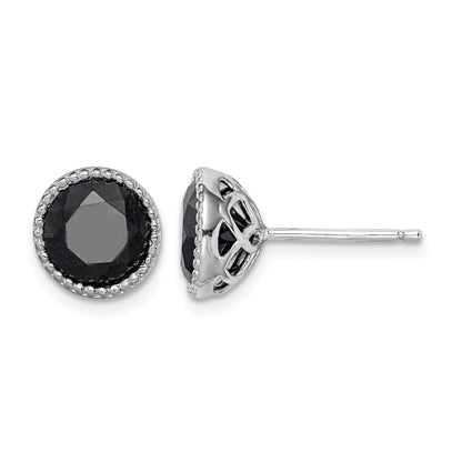 Sterling Silver Rhodium-plated Black Sapphire Post Earrings