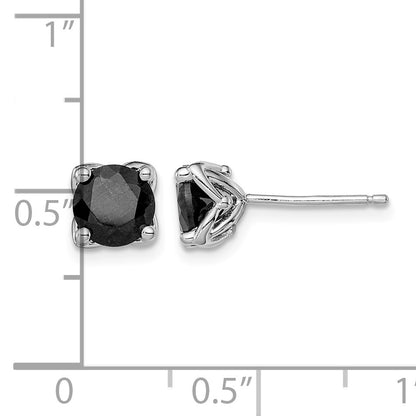 Sterling Silver Rhodium-plated Black Sapphire Post Earrings