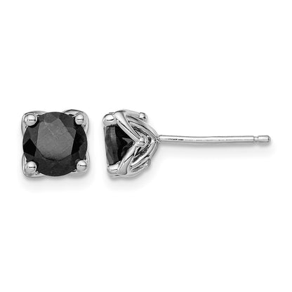 Sterling Silver Rhodium-plated Black Sapphire Post Earrings