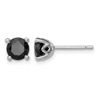 Sterling Silver Rhodium-plated Black Sapphire Post Earrings