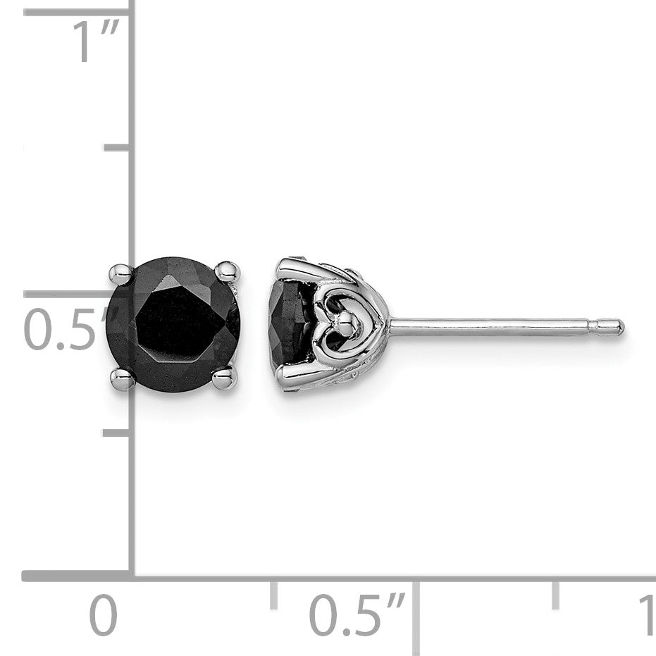 Sterling Silver Rhodium-plated 6mm Black Sapphire Post Earrings