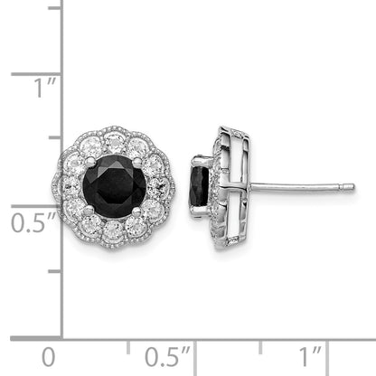 Sterling Silver Rhodium-plated Black Sapphire & White Topaz Post Earrings